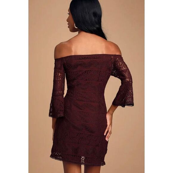 Lulu's Emeline Plum Purple Lace Off-the-Shoulder Dress - Picture 2 of 10